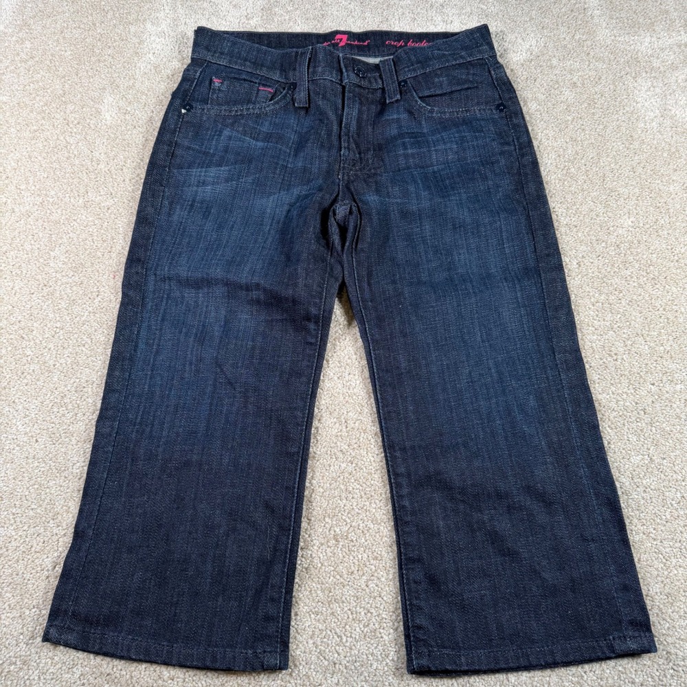 7 For All Mankind Crop Bootcut Jeans Kids Size 10 Dark Wash Pink Sequin Squiggle
